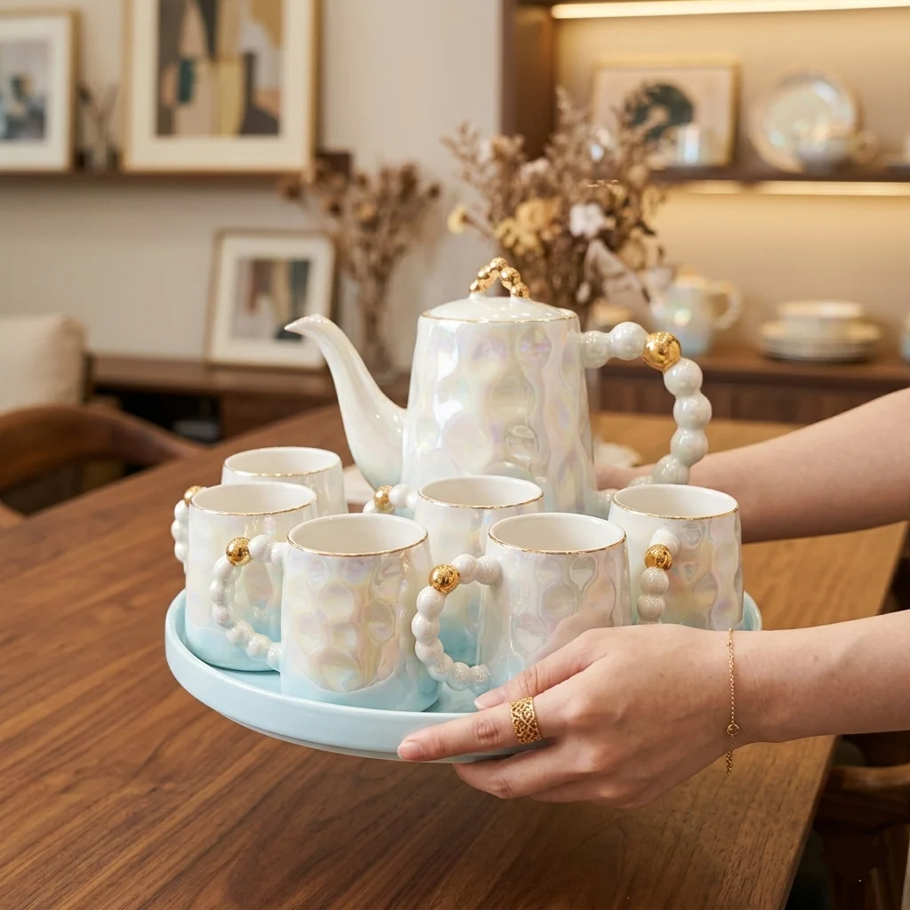 8PCS Luxury Ceramic Tea Set With Tray