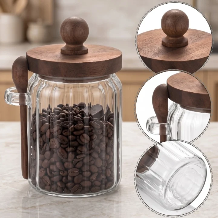 Glass Storage Jar with Wooden Lid & Spoon 500 ML