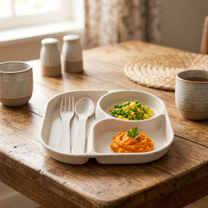 3-Section Plate With Spoon & Fork