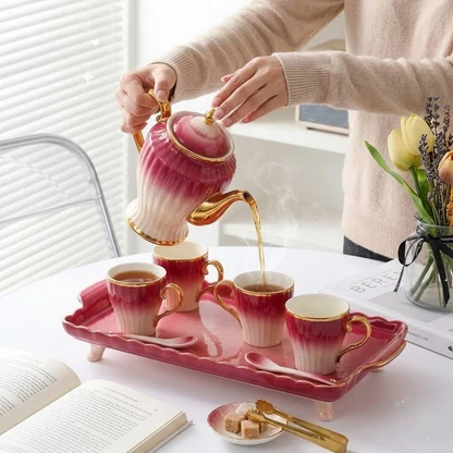 8PCs Ceramic Tea Set With Tray
