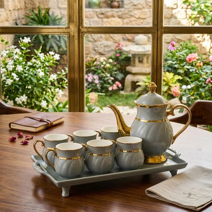 8PCs Ceramic Tea Set With Tray