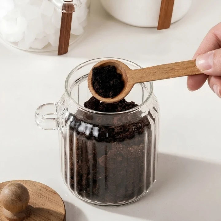 Glass Storage Jar with Wooden Lid &amp; Spoon 500 ML