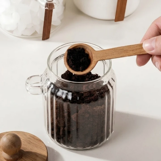 Glass Storage Jar with Wooden Lid &amp; Spoon 500 ML