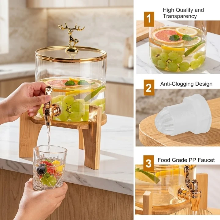 Luxury Glass Beverage Dispenser with Deer Lid