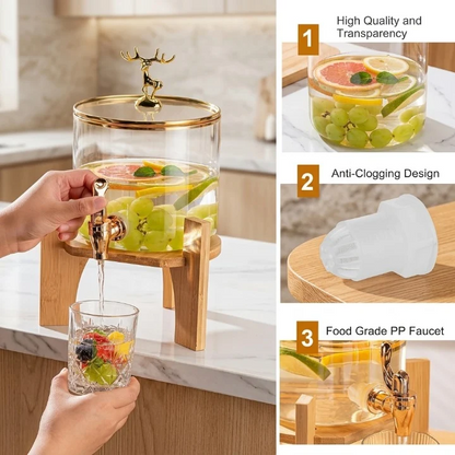 Luxury Glass Beverage Dispenser with Deer Lid