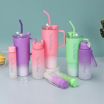 3-Pack Reusable Tumbler Bottles with Lids and Straws