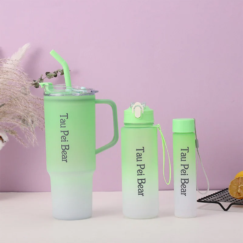 3-Pack Reusable Tumbler Bottles with Lids and Straws