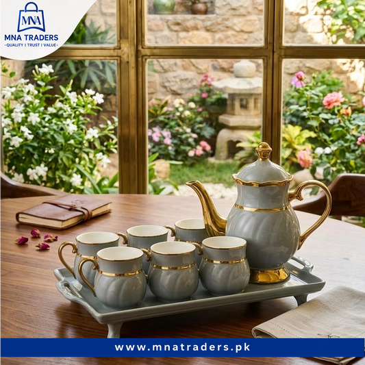 8PCs Ceramic Tea Set With Tray