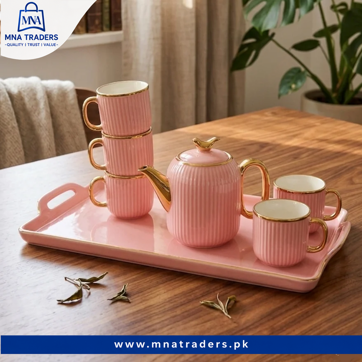 8PCs Ceramic Tea Set With Tray
