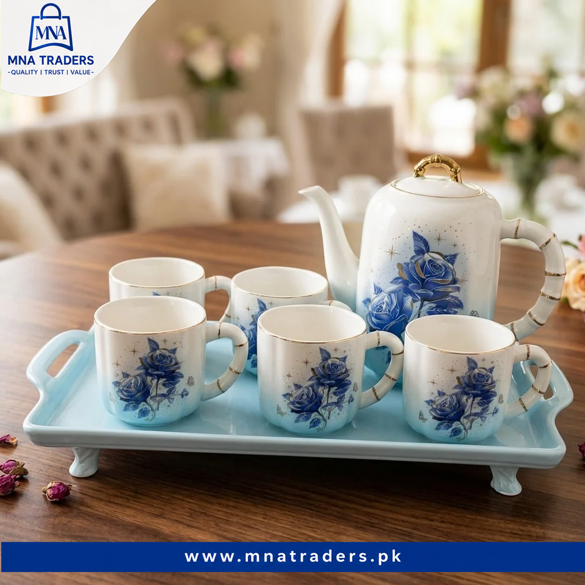 8PCs Ceramic Tea Set With Tray