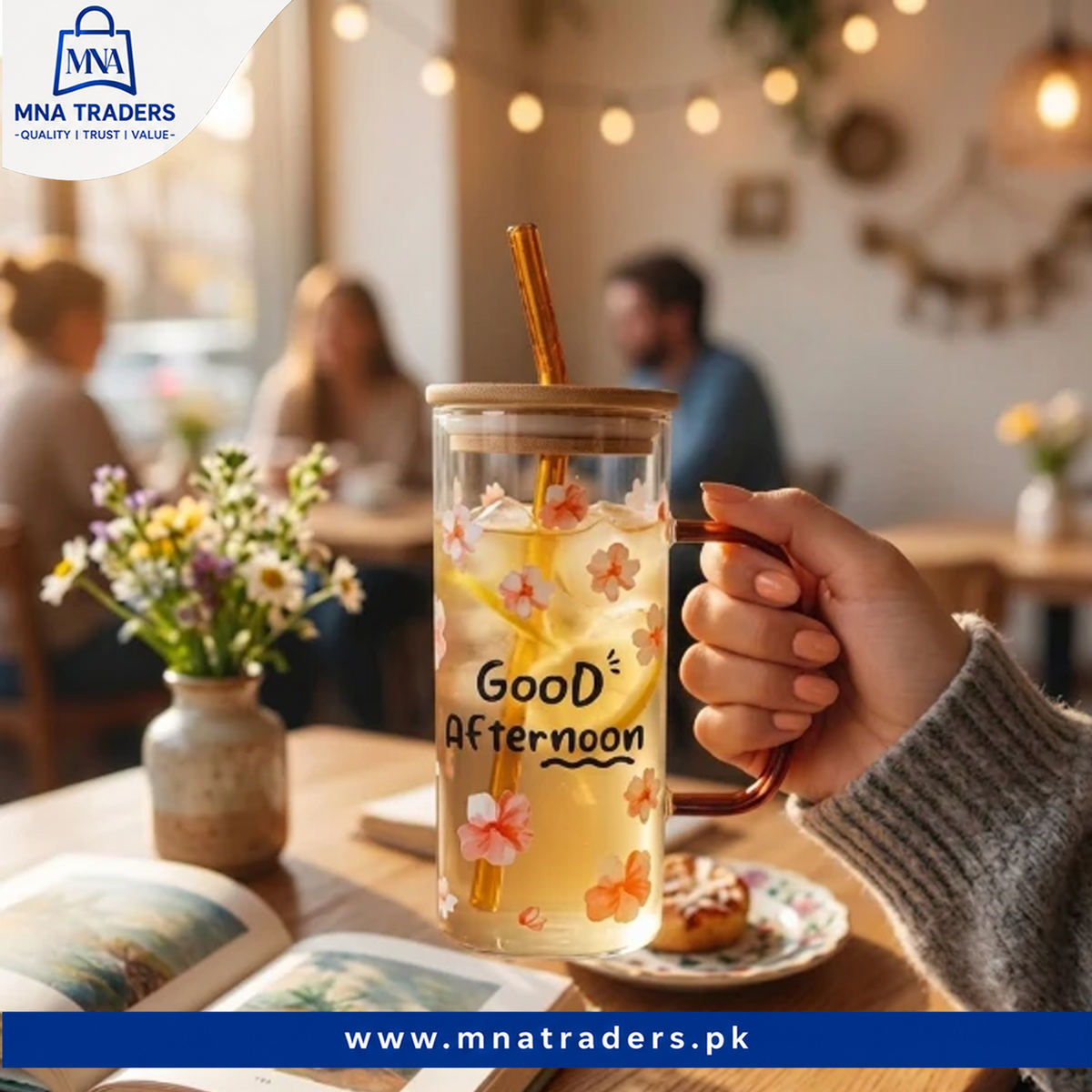 Elegant Greeting Glass Mug With Straw