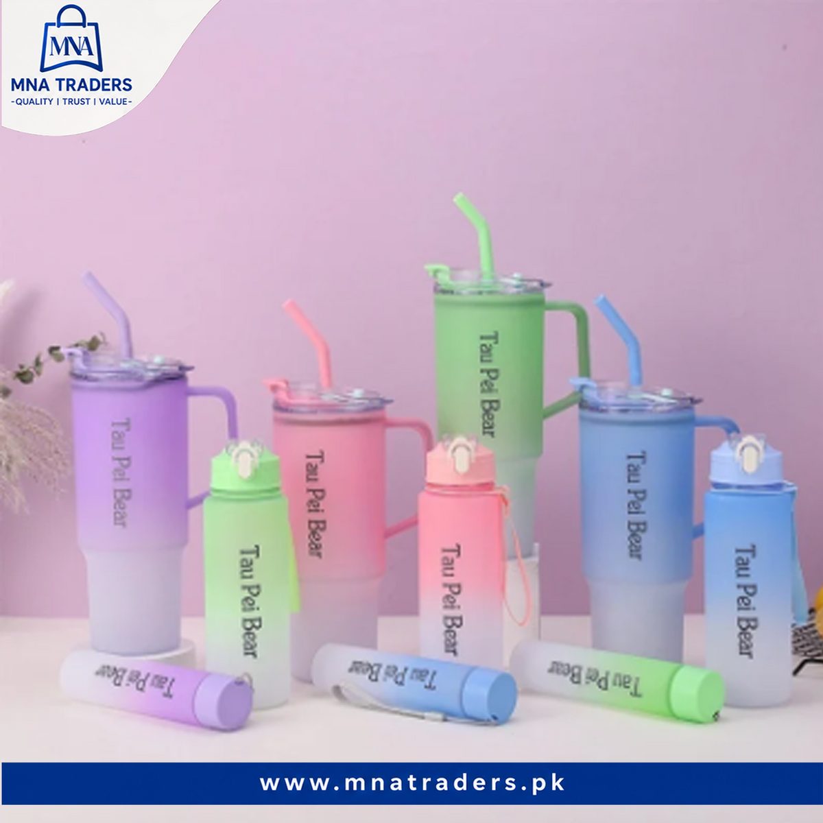 3-Pack Reusable Tumbler Bottles with Lids and Straws