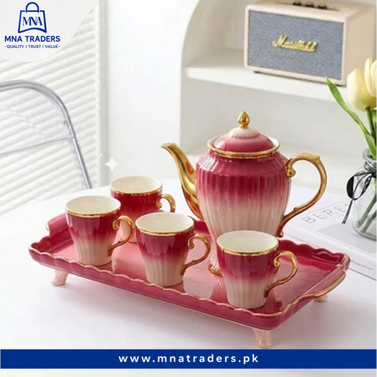 8PCs Ceramic Tea Set With Tray