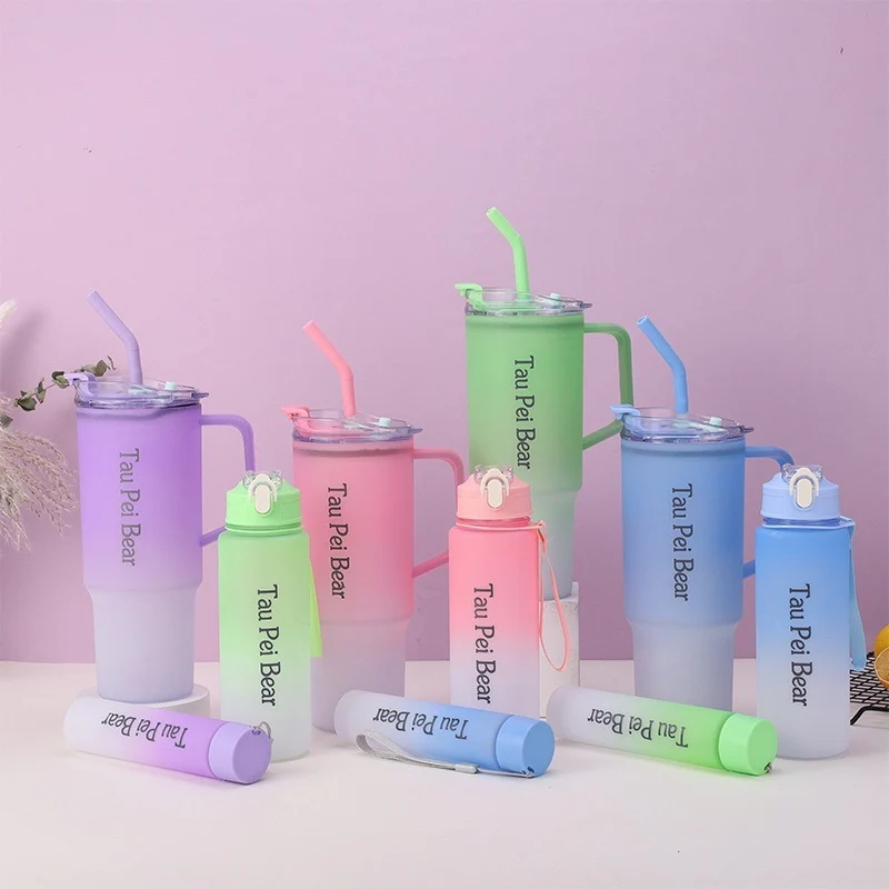 3-Pack Reusable Tumbler Bottles with Lids and Straws