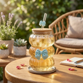 Elegant Wave Bow Glass Mug With Straw