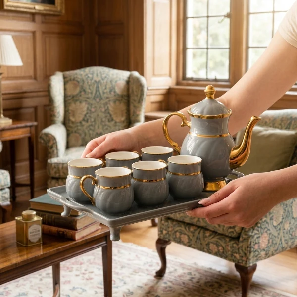 8PCs Ceramic Tea Set With Tray