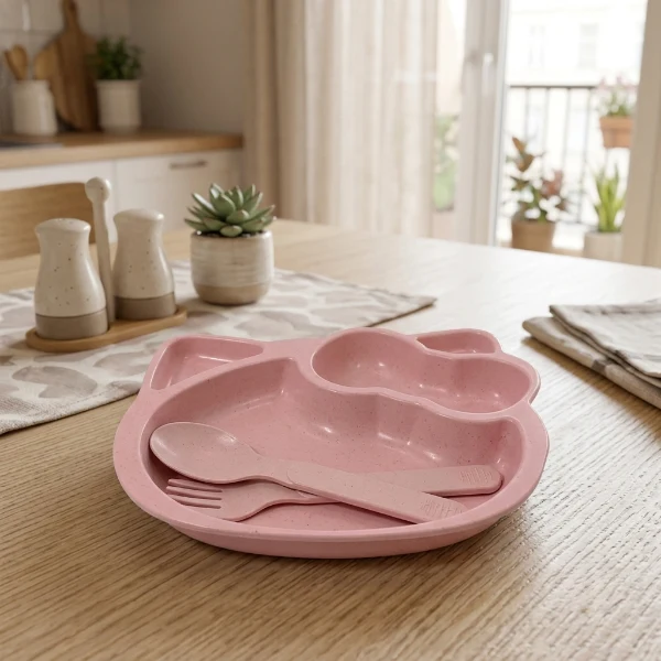 2Pcs Kitty Plate Set with Fork & Spoon
