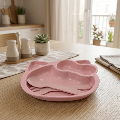 2Pcs Kitty Plate Set with Fork & Spoon